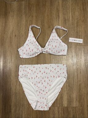 California Waves White Cherry-Print Two-Piece Swim Set L/ Xl